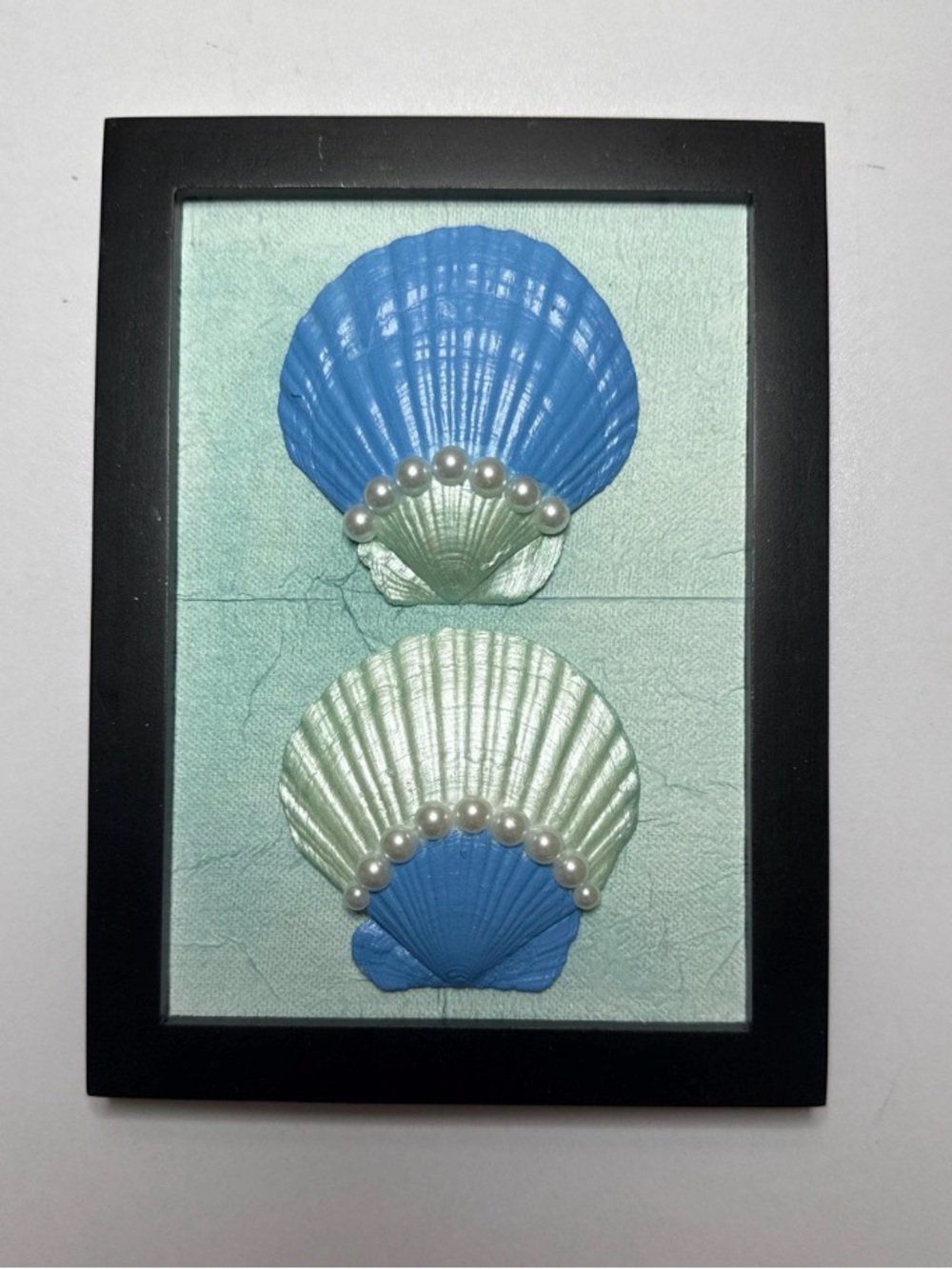 Seashell Wall Art with Pearl Accents - Blue & Mint